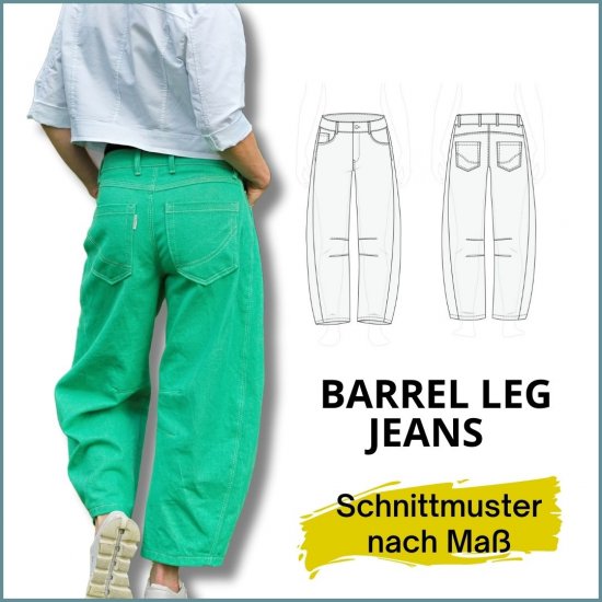 smartpattern schnittmuster konfigurator Titelbild mit Barrel Leg Jeans und Skizze