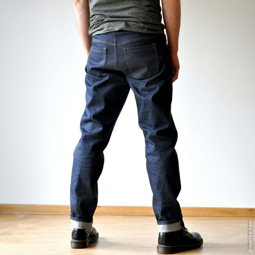 Selvedge-mens-jeans-hj05-mid-waist-hintere-ansicht Designbeispiel für Schnittmuster Selvedge-Mens-Jeans HJ05 in Rückenansicht