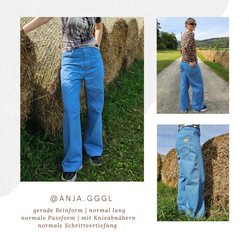 baggy-jeans-schnittmuster-gerade-beinform-normale-passform-knieabnaeher-Anja Designbeispiel für Schnittmuster einer geraden Baggy Jeans mit Knieabähern