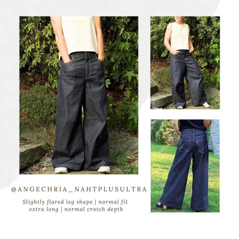 Design example for pattern of slightly flared baggy jeans with a regular fit