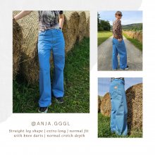 Design example for pattern of straight baggy jeans with knee darts