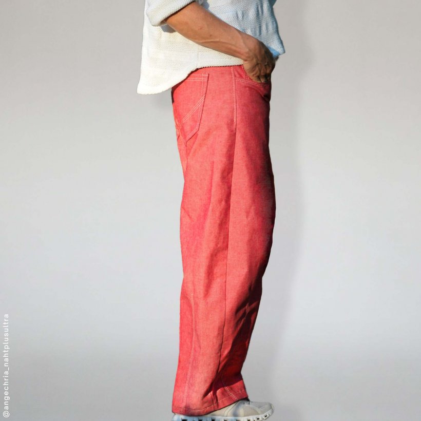 barrel-leg-mid-waist-jeans-hj04-extra-starke-bein-formung-Seitenansicht Designbeispiel für Schnittmuster Barrel-Leg-Jeans HJ04 in Seitennansicht