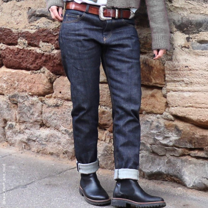 Frauen-Selvedge-jeans-hj06-low-waist-tapered-modern-detailansicht Designbeispiel für Schnittmuster Frauen-Selvedge-Jeans HJ06 in Vorderansicht 2