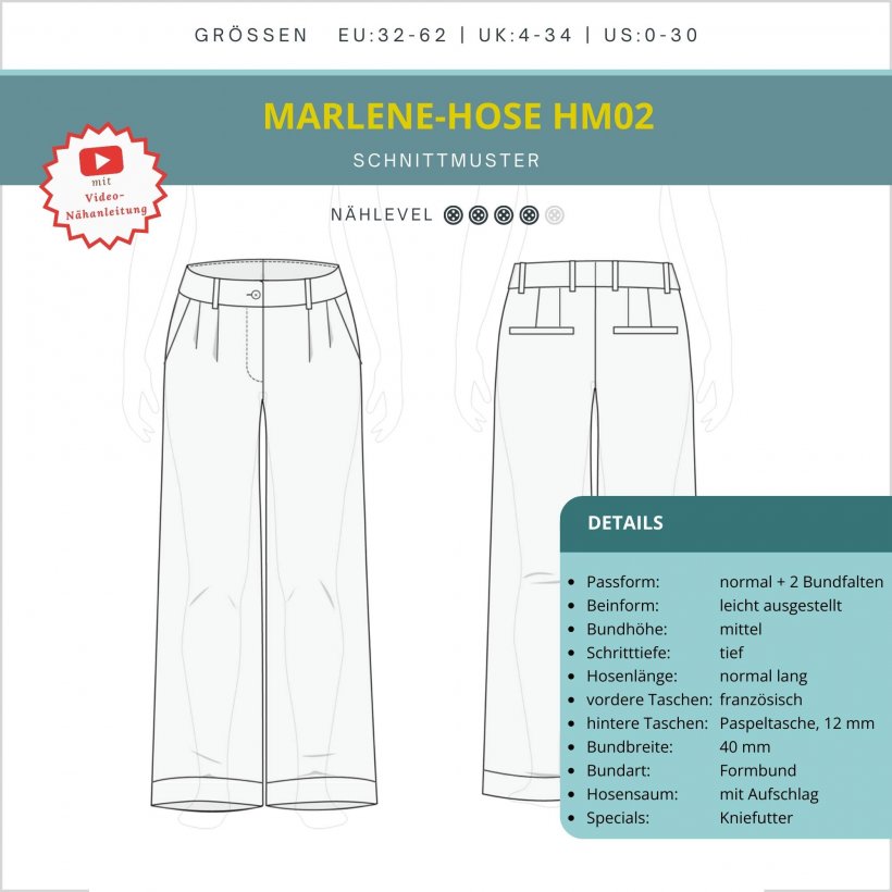 Marlene-Hose-mit-2-Bundfalten-HM02-schnittmuster-details Detail Übersicht der Marlene HM02