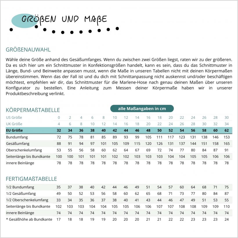 leicht-ausgestellte-Marlene-Hose-HM01-groessen-und-masse Größen und Maßtabellen für Schnittmuster der leicht ausgestellten Marlene-Hose HM01