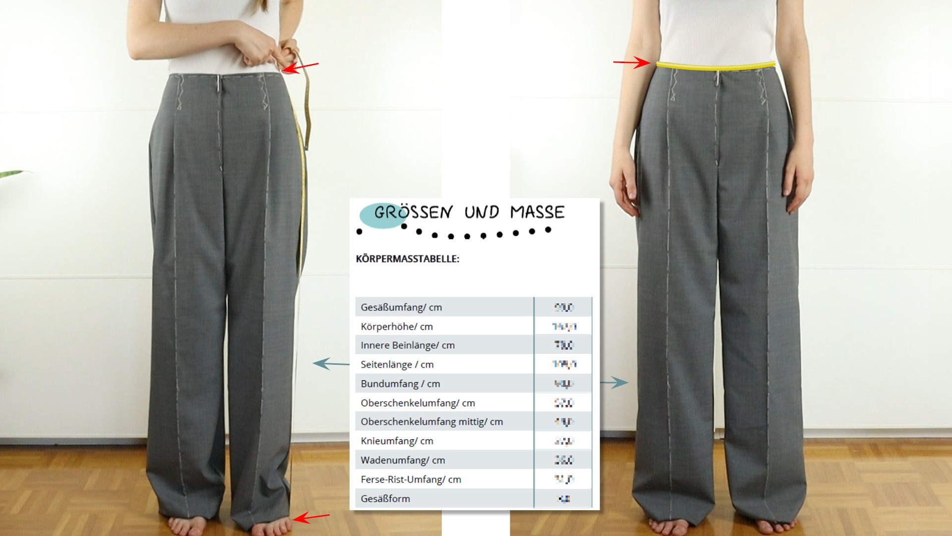 Hose mit angeschnittenem Bund zur Anprobe vorbereiten - Maße vergleichen
