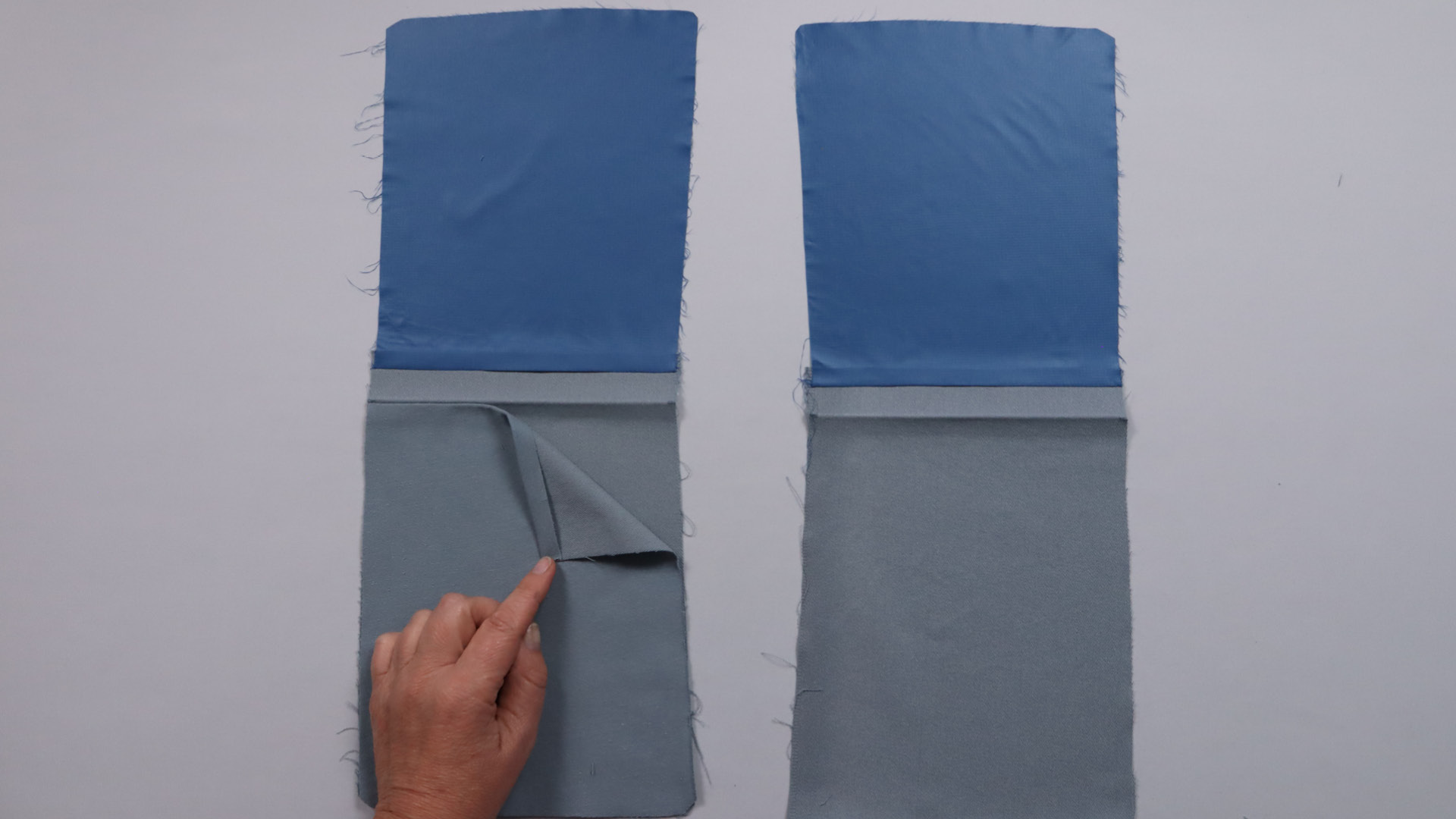 Parka mit Kapuze nähen - Der untere Taschenbeutel wird auf den Beutel mit Futter gelegt.