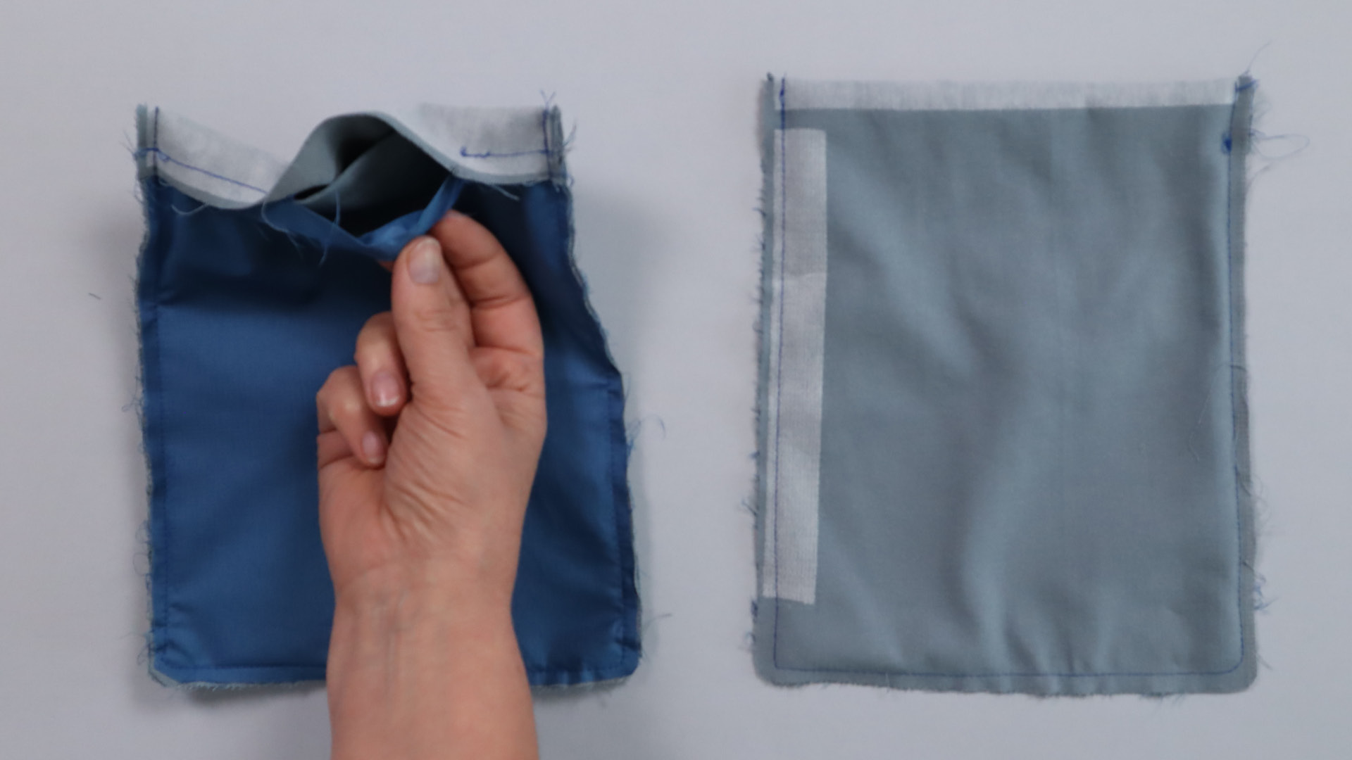 Parka mit Kapuze nähen - Durch die Öffnung wird der Taschenbeutel gewendet.