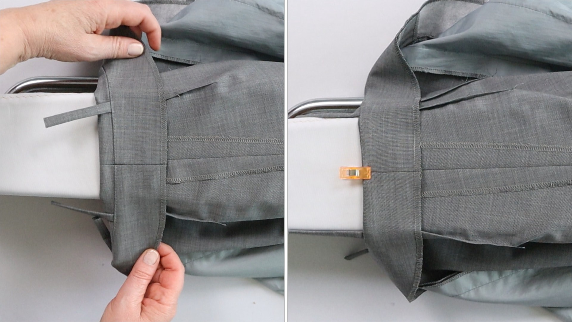 Hosenschlitz mit Reißverschluss und angeschnittenen Bund nähen - Bundkante stecken