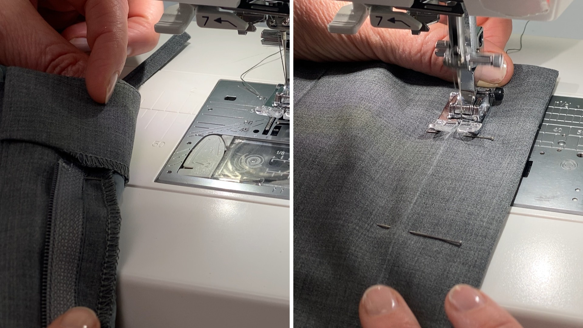 Hosenschlitz mit Reißverschluss und angeschnittenen Bund nähen - Schlitzbeleg feststeppen