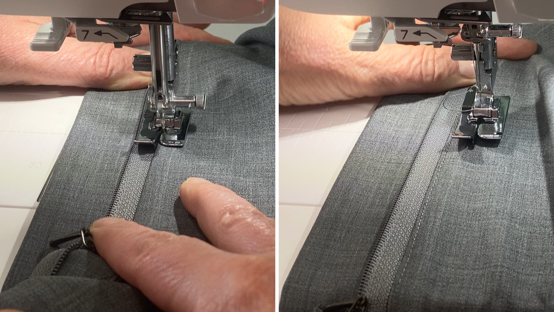 Hosenschlitz mit Reißverschluss und angeschnittenen Bund nähen - Untertritt auf Vorderteil steppen