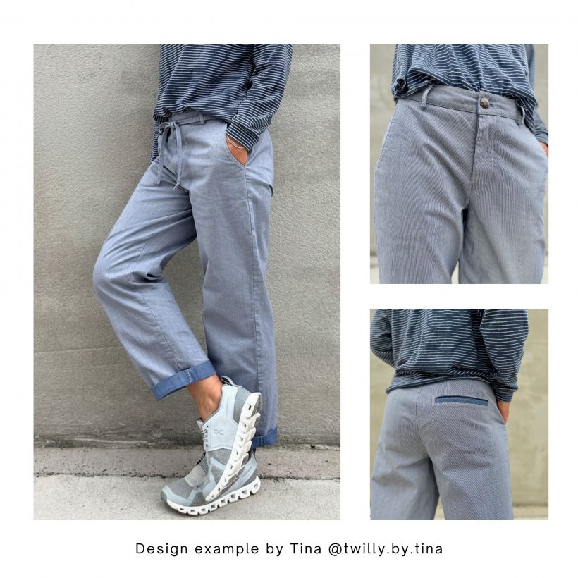 Frauen-Chino-hC03-mid-waist-legere-tiefer-schritt-Designbeispiel-Tina Design examples for the casual Chino HC03 with a dropped crotch and mid-rise waist by Tina
