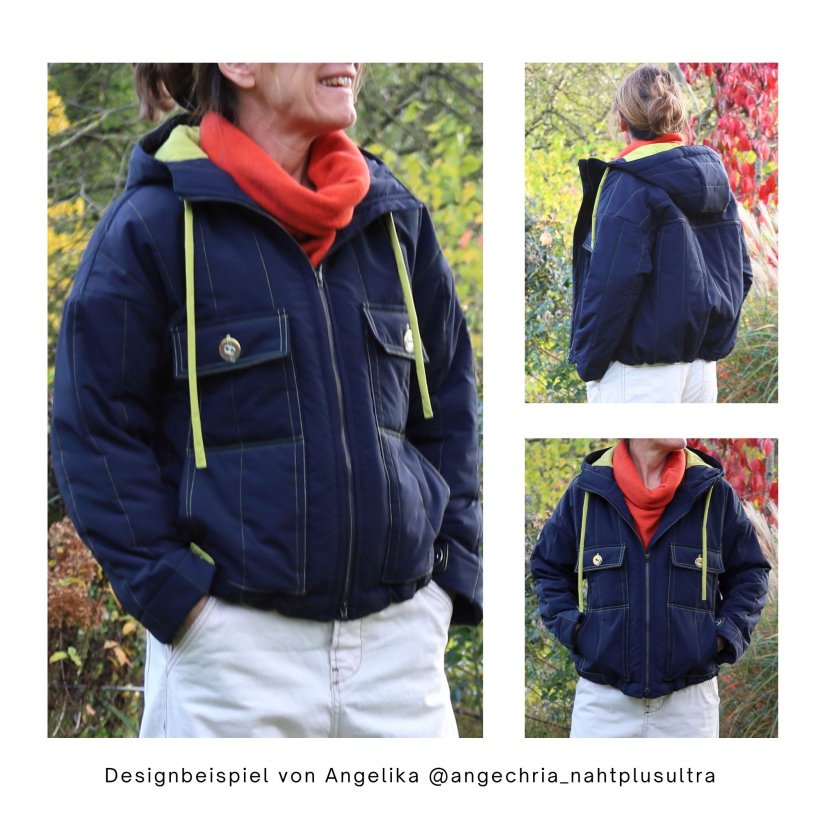 Schnittmuster-Jacke-mit-Kapuze-JM01-Angelika Designbeispiele für Jacke mit Kapuze JM01 von Angelika
