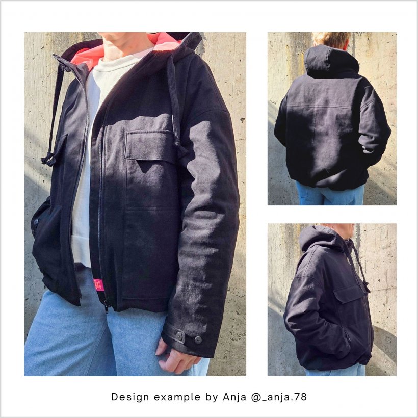Design examples for the hooded jacket JM01 by Anja