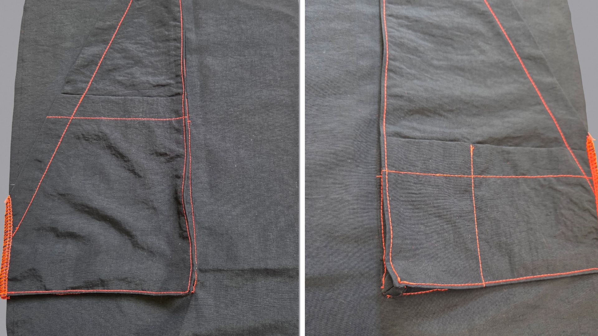 Das Bild zeigt die aufgenähten vorderen Cartogaschen.