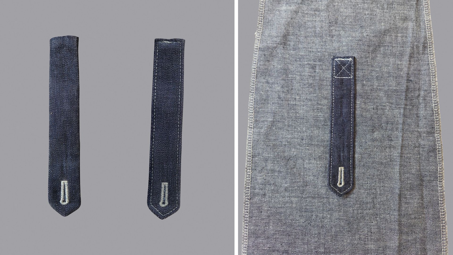 Das Bild zeigt Laschen mit Knopfloch und Zierstepp.