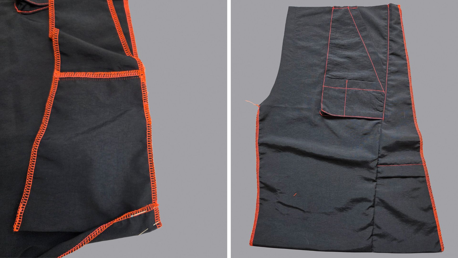 Das Bild zeigt die vordere kurze Hose mit Seitenteil.