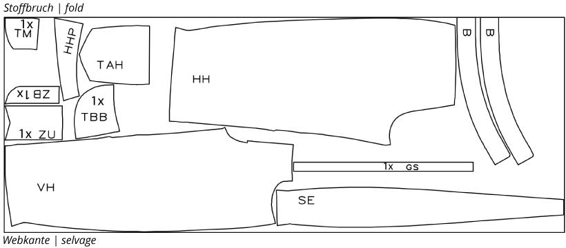 Zuschnittplan Oberstoff Barrelleg HJ10 Gr. 40
