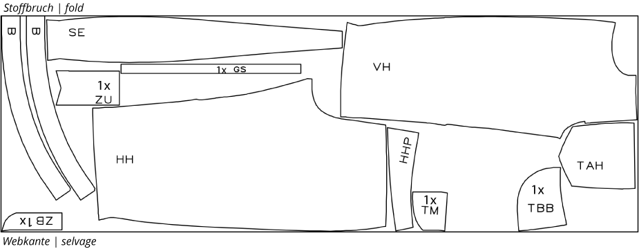 Zuschnittplan Oberstoff Barrelleg HJ10 Gr. 50