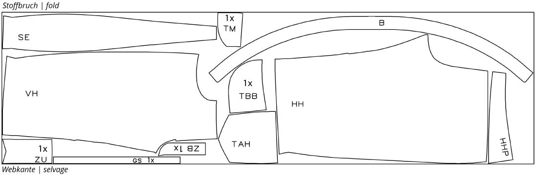 Zuschnittplan Oberstoff Barrelleg HJ10 Gr. 60