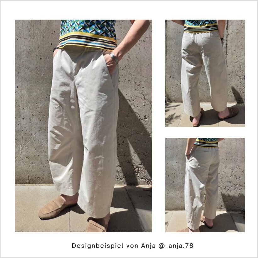 HE02-Easy-barrel-leg-hose-Designbeispiel-Anja1 beige Easy Barrel Leg Hose HE02 mit Gummibund, genäht von Anja