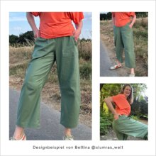 HE02-Easy-barrel-leg-hose-Designbeispiel-Bettina2 grüne Easy-Barrel-Leg HE02 mit Gummibund, genäht von Bettina