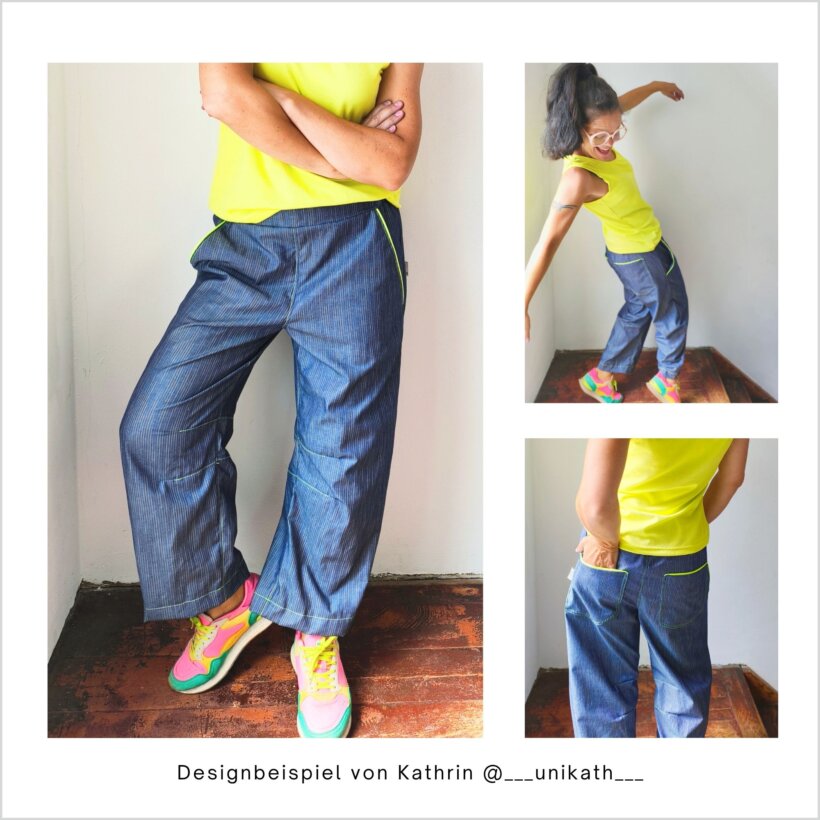 HE02-Easy-barrel-leg-hose-Designbeispiel-Kathrin Easy-Barrel-Leg HE02 mit Gummibund, genäht von Kathrin