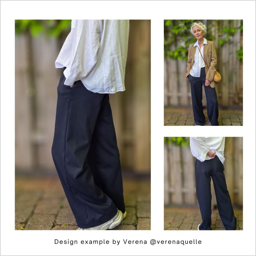 HE01-easy-wideleg-design-example-with-elastic-waistband-sewn-by-Verena HE01 Easy Wide-Leg Trousers with an Elastic Waistband, sewn by Verena.