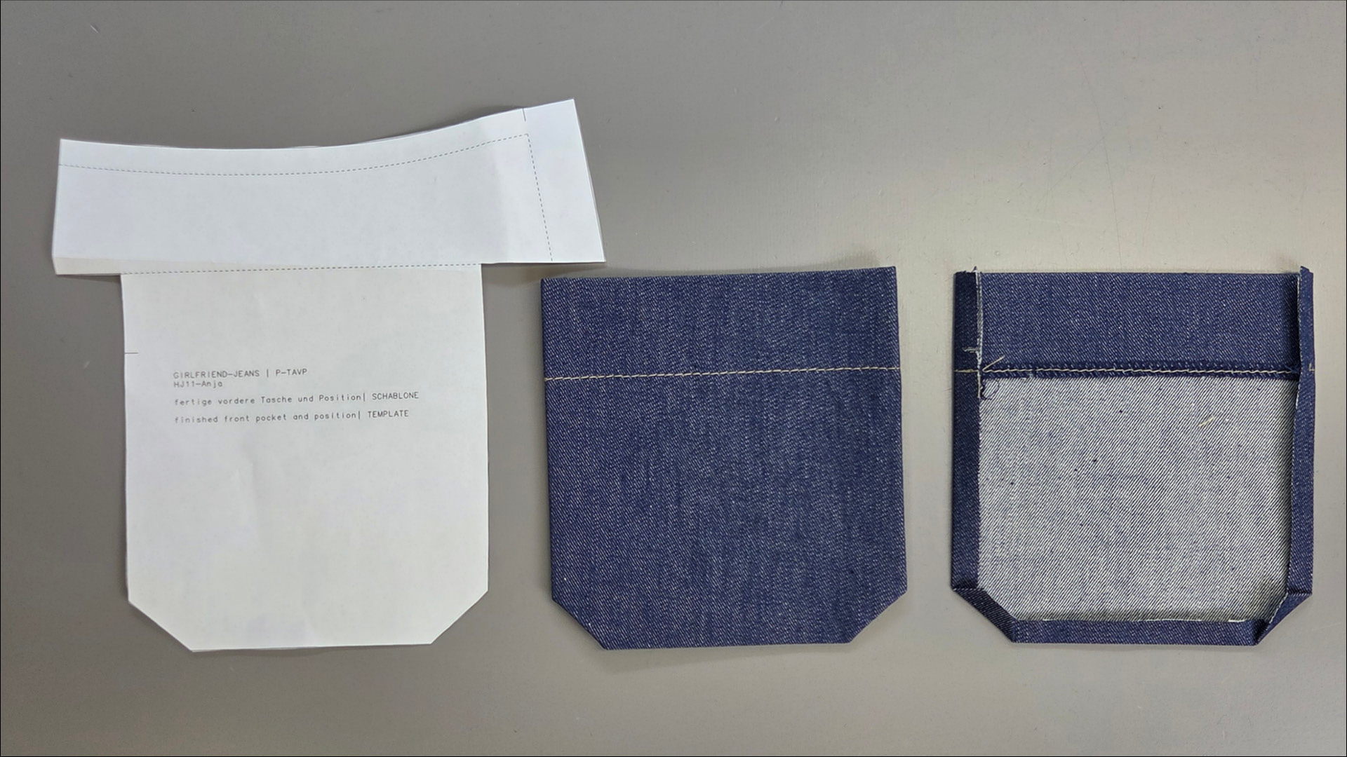 Die vorbereiteten aufgesetzten Taschen.