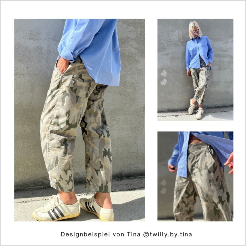 Designbeispiel HE02-Easy-barrel-leg-hose genäht von Tina in Camouflage