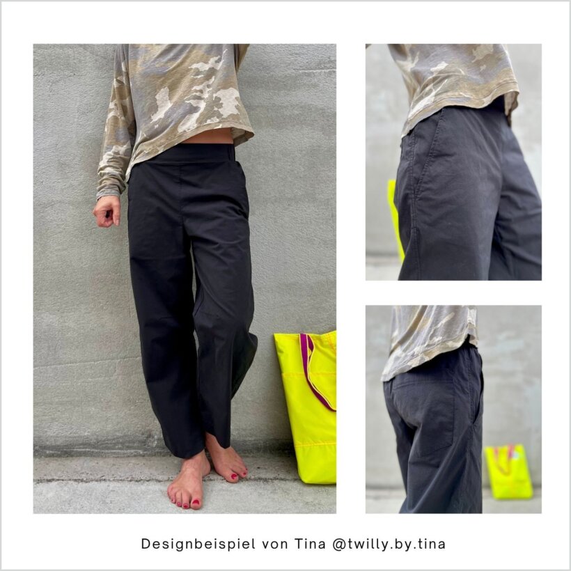 Designbeispiel HE02-Easy-barrel-leg-hose genäht von Tina in schwarzem papertouch