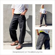 Design example: HE03 Easy Barrel-Leg Pants, sewn by Tina