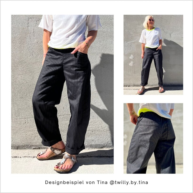 Design example: HE03 Easy Barrel-Leg Pants, sewn by Tina
