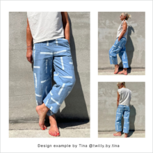 HE02-Easy-barrel-leg-trousers-Designexample-sewn-by-tina-in-blue-with-handmade-stripes Designexample HE02-Easy-barrel-leg-trousers-sewn by Tina in blue