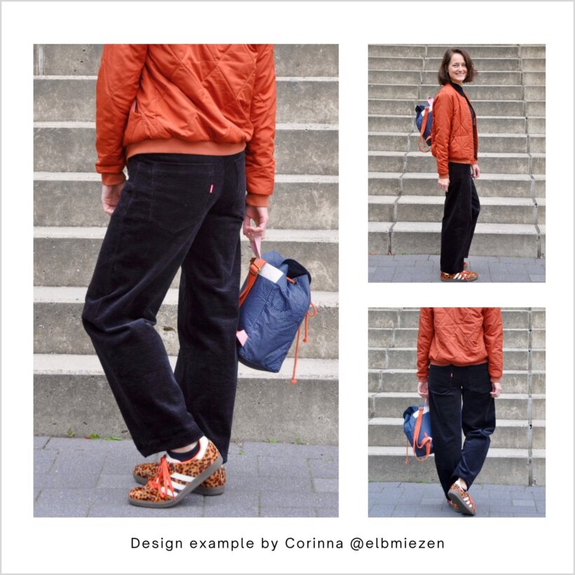 Design example: HE03 Easy Barrel-Leg Trousers, sewn by Corinna