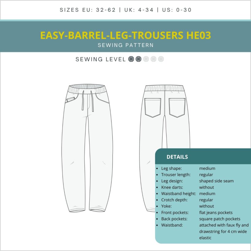 Easy Barrel Leg HE03 - Sizes and Dimensions
